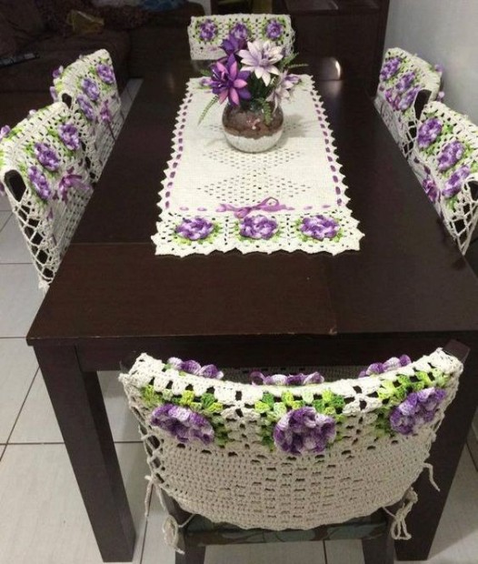 örgü mutfak masası örtüsü ve sandalye kılıfları (10