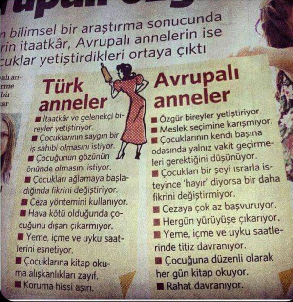 Türk Anneleri İle Avrupalı Anneler Arasındaki Farklar