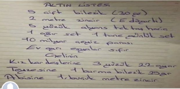 Kız istemeye giden damat adayının eline verilen liste