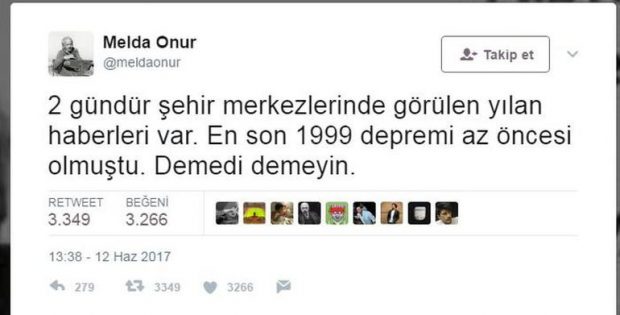 Melda Onur’un depremden 2 saat önce attığı tweet sosyal medyayı salladı