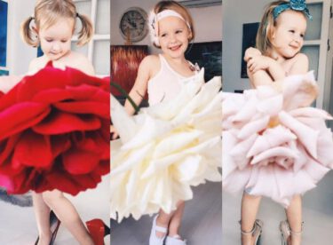 Anne ve çiçeklerden elbiseler giyen kızı fenomen oldu!