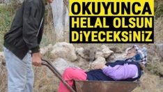 Kendisi kanser… Felçli eşini el arabasında hastaneye götürüyor